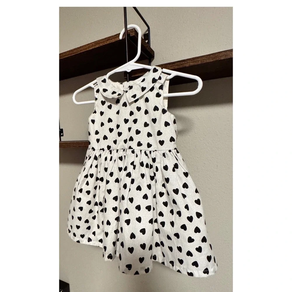 Carter's Dress Collared White & Black Heart Print Mod Special Occasion 6 Months